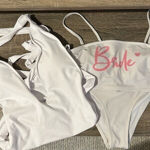 Two White Bridal Swimsuits Medium 2 piece and 1 piece